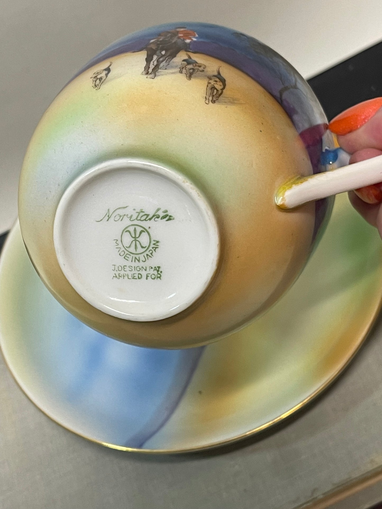 Vintage 1930s Noritake Japan Horse Hound Hunting Scene Cup and Saucer