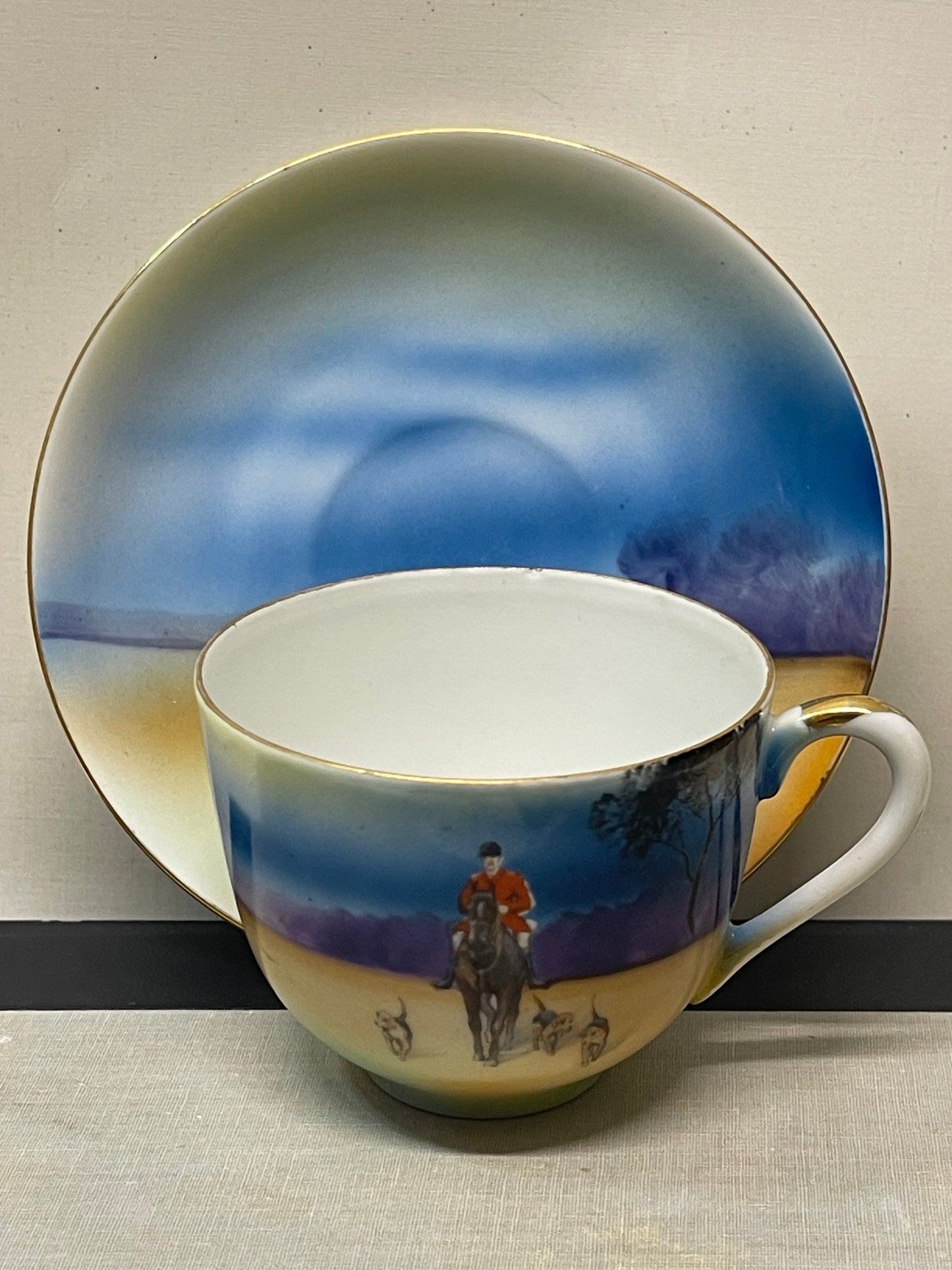 Vintage 1930s Noritake Japan Horse Hound Hunting Scene Cup and Saucer