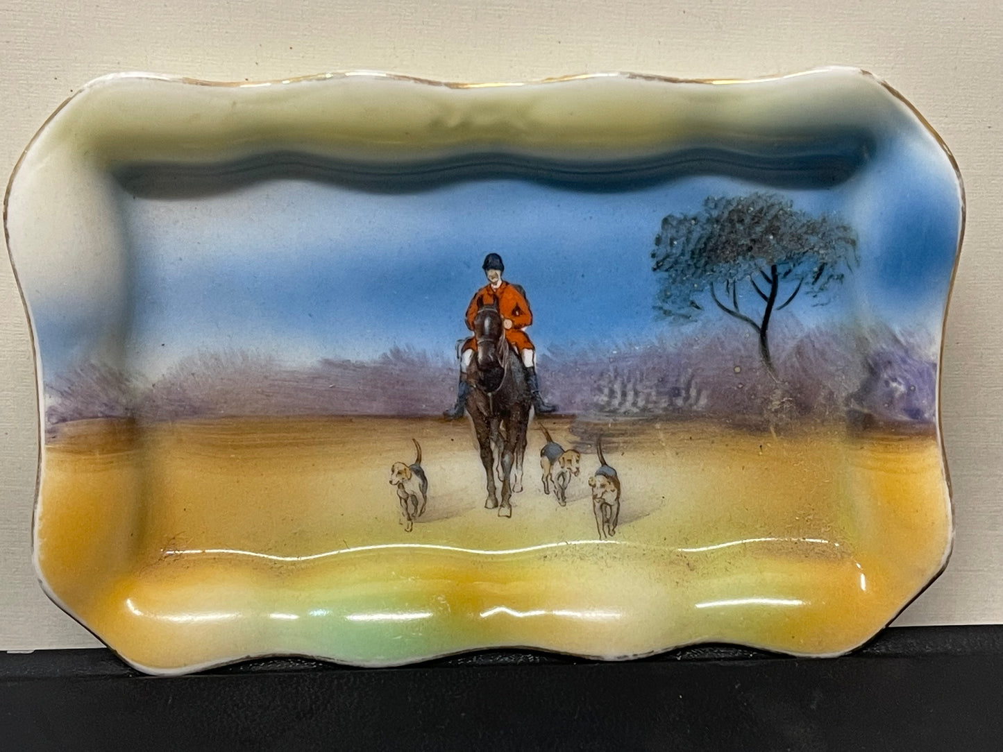 Vintage 1930s Noritake Japan Horse Hound Hunting Scene Rectangular Shaped Dish