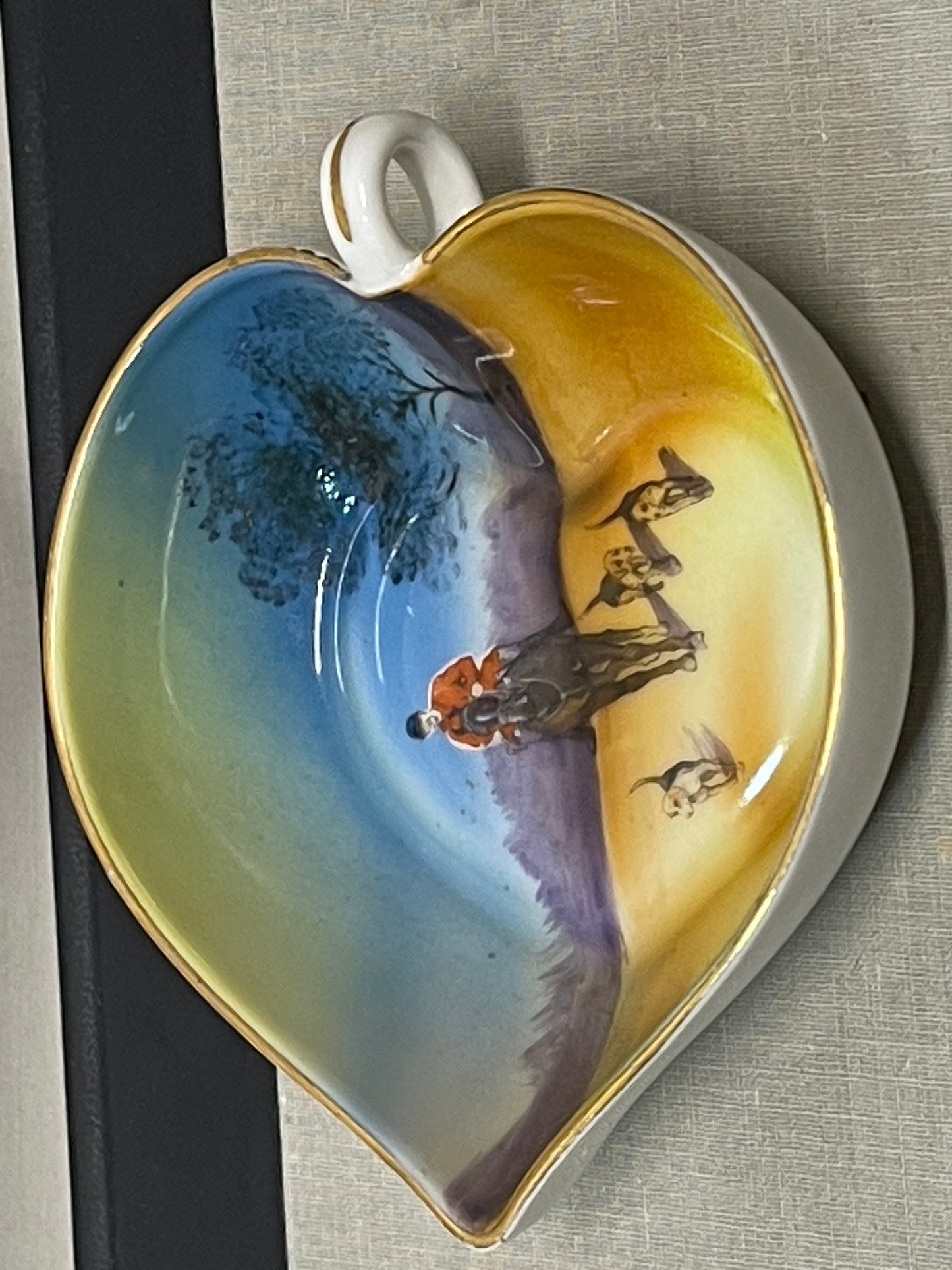 Vintage 1930s Noritake Japan Horse Hound Hunting Scene Heart Shaped Dish