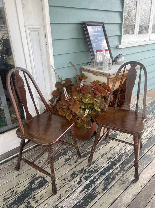 Vintage Oak Windsor Dining Chair with Ship Motif