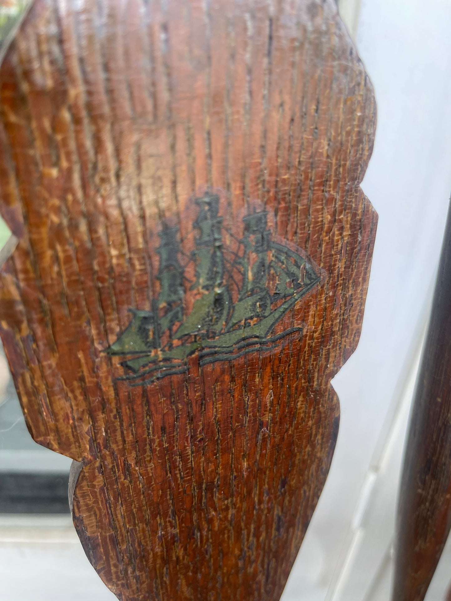 Vintage Oak Windsor Dining Chair with Ship Motif