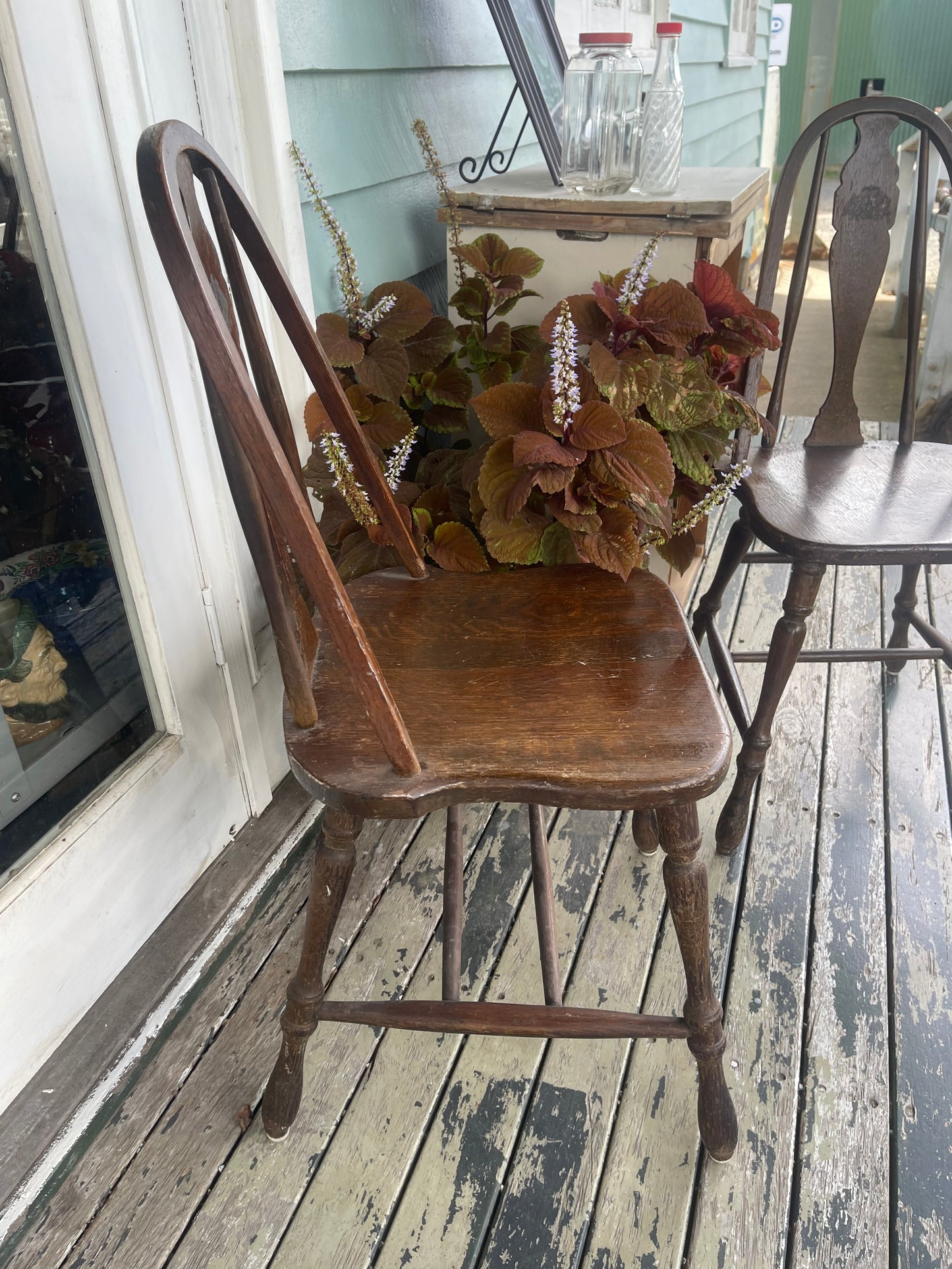 Vintage Oak Windsor Dining Chair with Ship Motif
