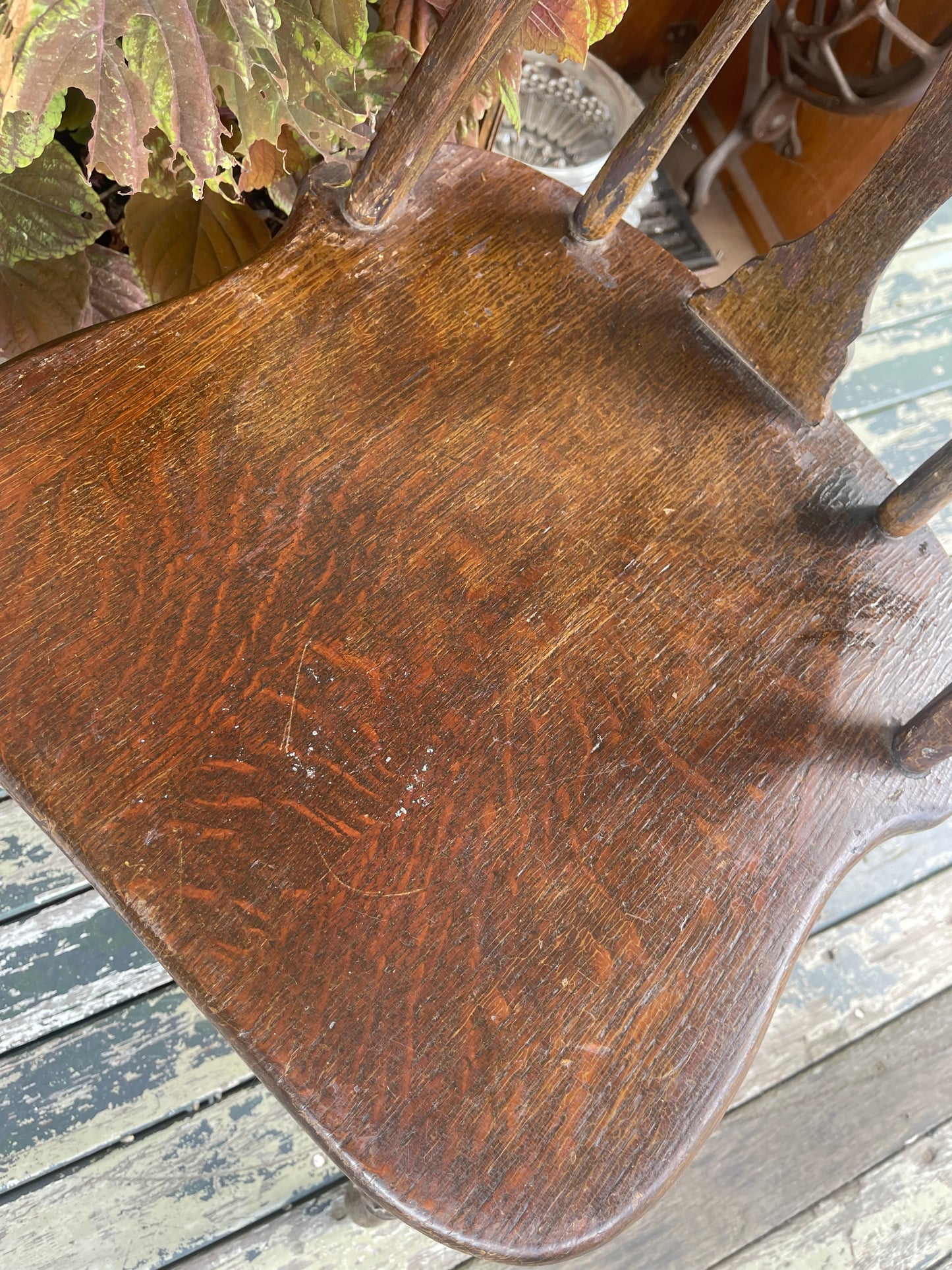 Vintage Oak Windsor Dining Chair with Ship Motif