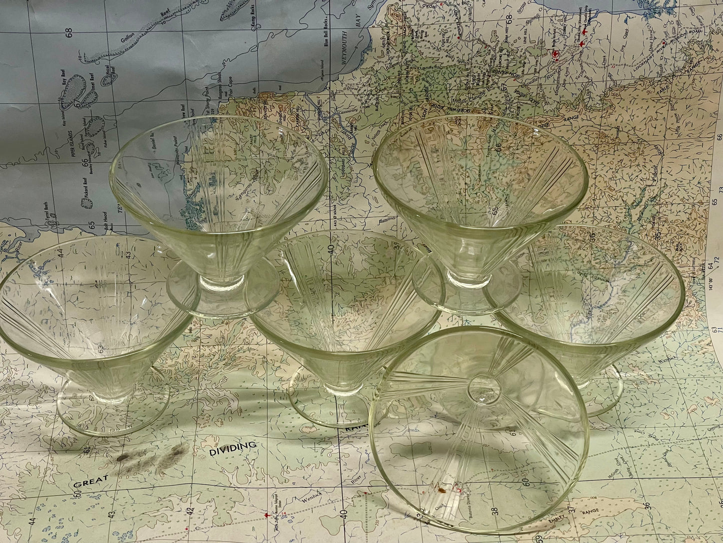 Art Deco Pale Green Dessert Glasses - Set of Six