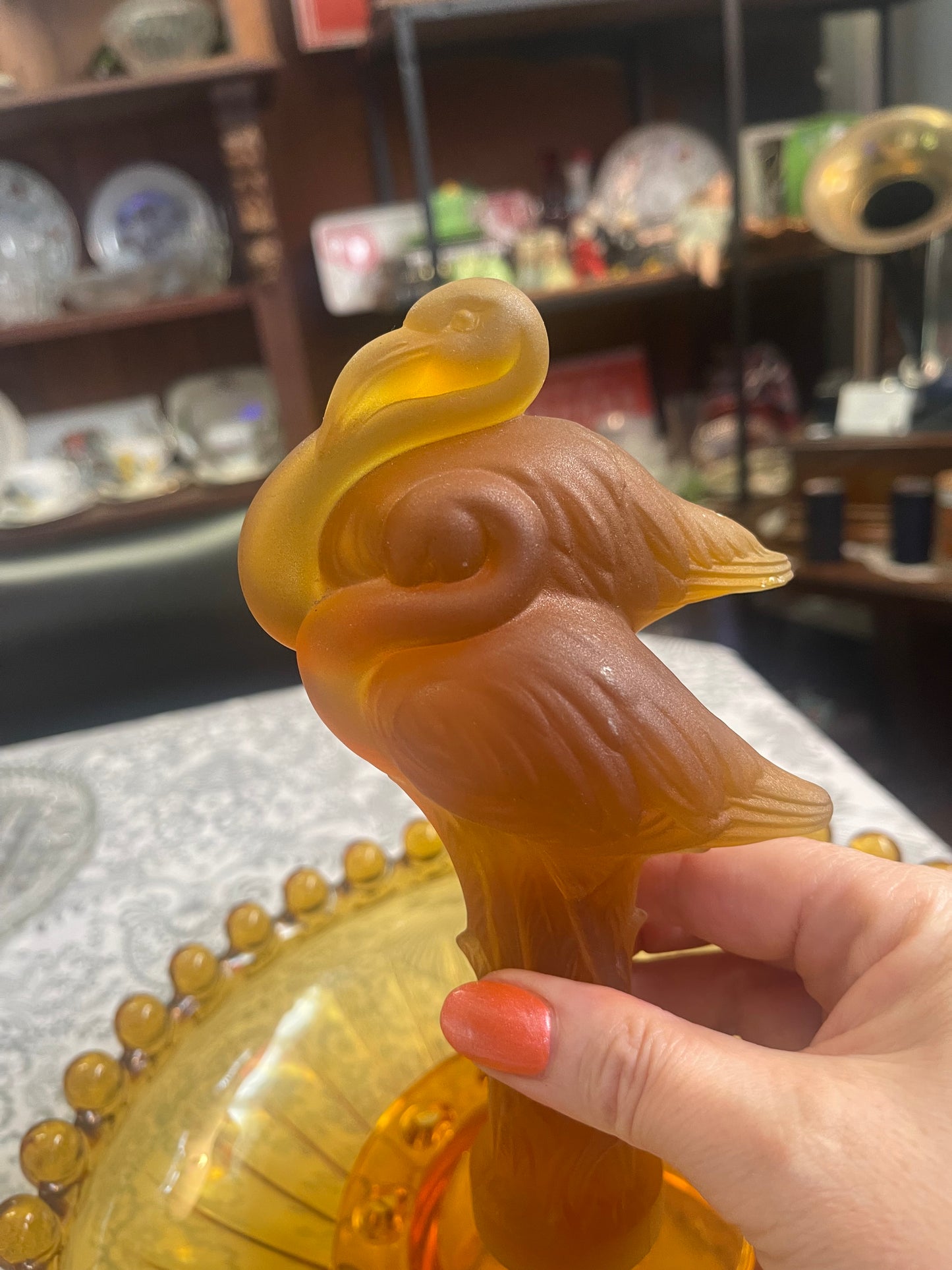 Josef Inwald Two flamingoes Float Bowl Set in Amber c.1930s