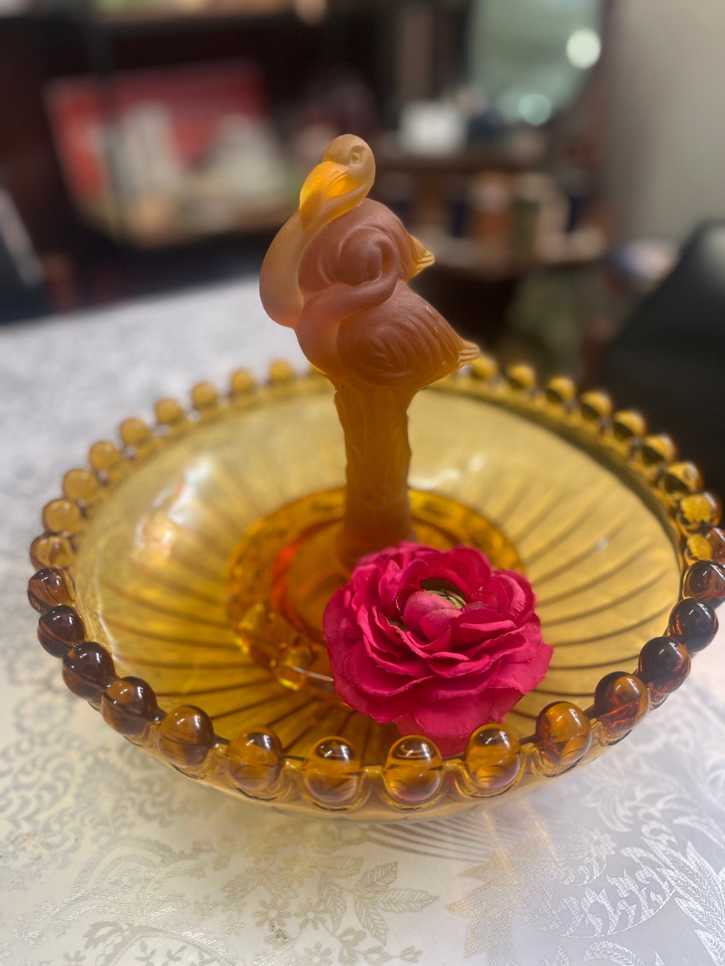 Josef Inwald Two flamingoes Float Bowl Set in Amber c.1930s