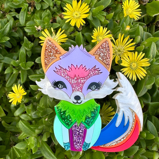 Albert the Rainbow Fox Brooch by Wintersheart Whimsy