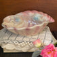 Vintage 1950s pink Lustreware shell bowl with 3D blue fish