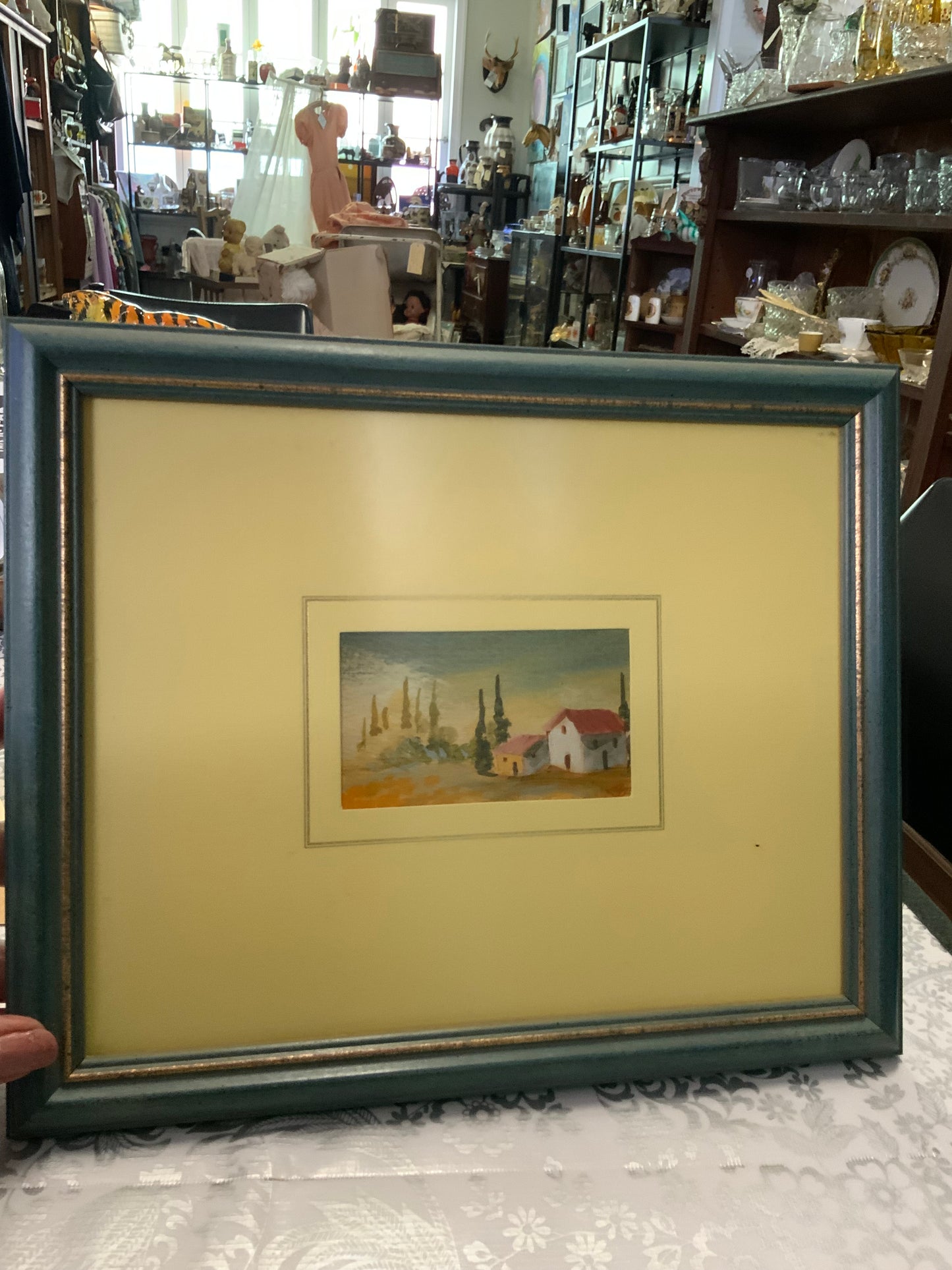 Vintage Mediterranean Miniature Landscape (Framed) — 1970s style