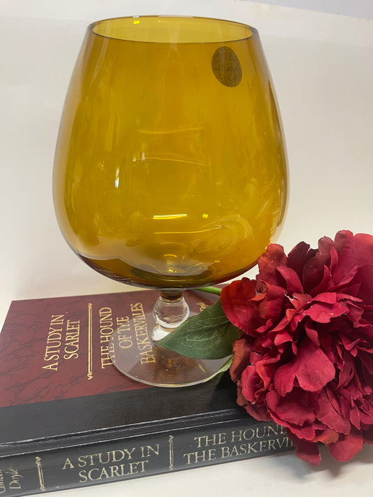 Mid-century oversized amber Brandy snifter art glass vase