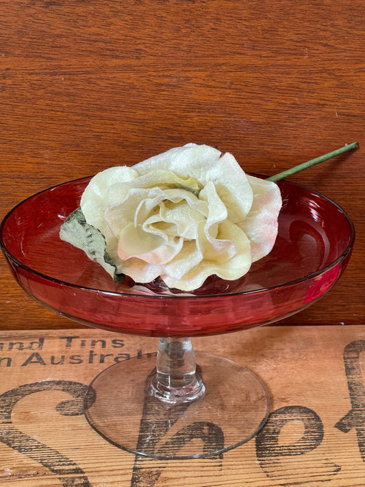 Victorian Cranberry Glass Bon Bon dish with clear foot