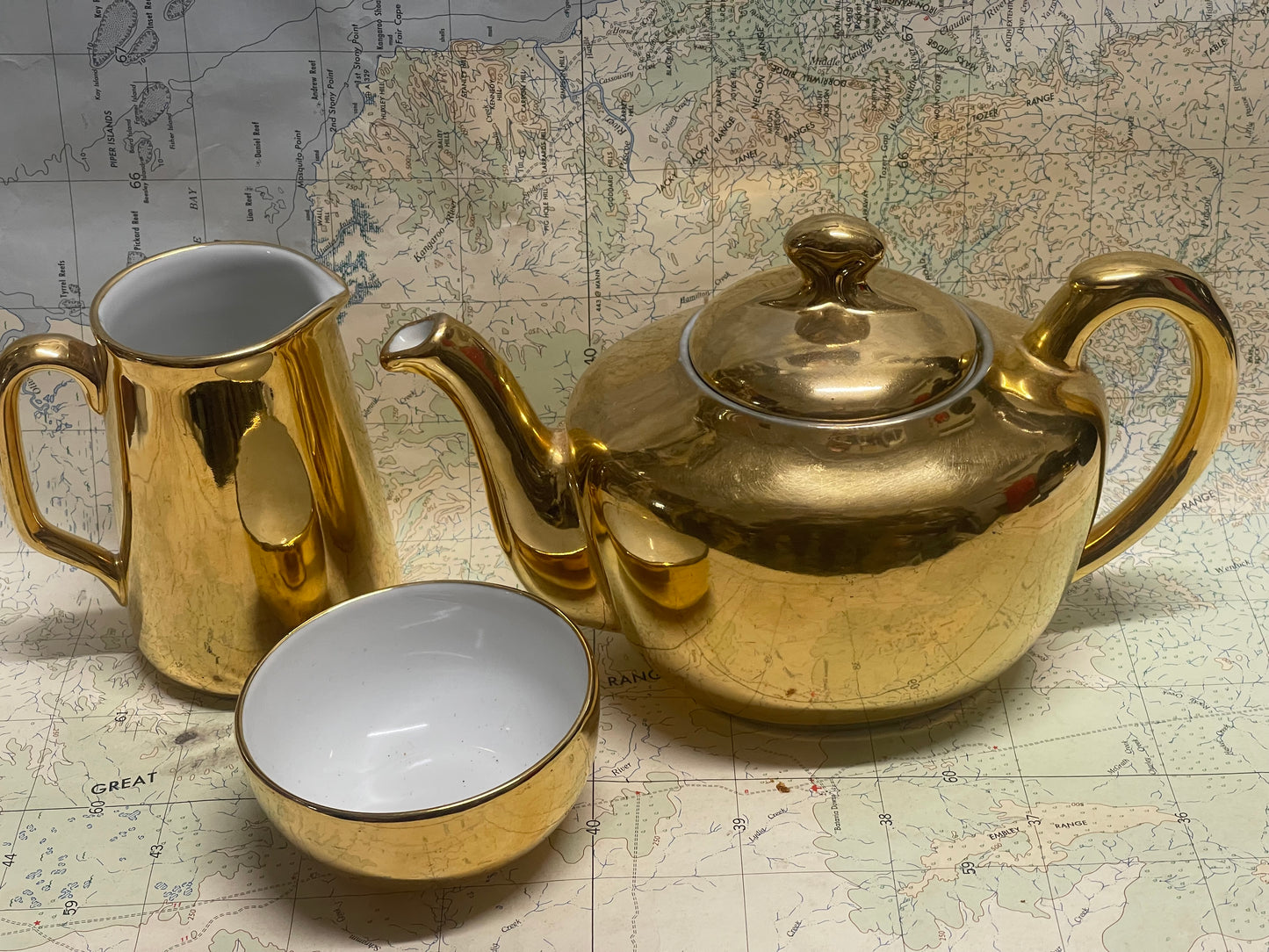 Royal Worcester Gilded Tea Set- Teapot, Creamer & Sugar Bowl – c.1930s–1950s