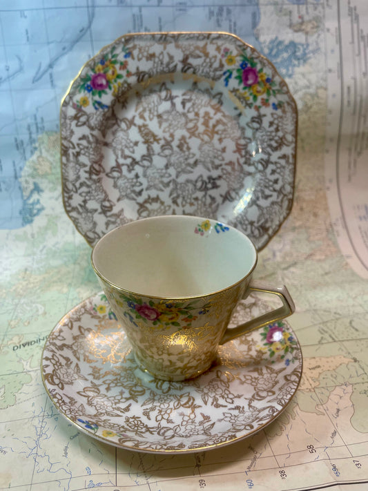 Vintage English Tea Trio  Nelson Ware – Lord Nelson – Floral Gilt