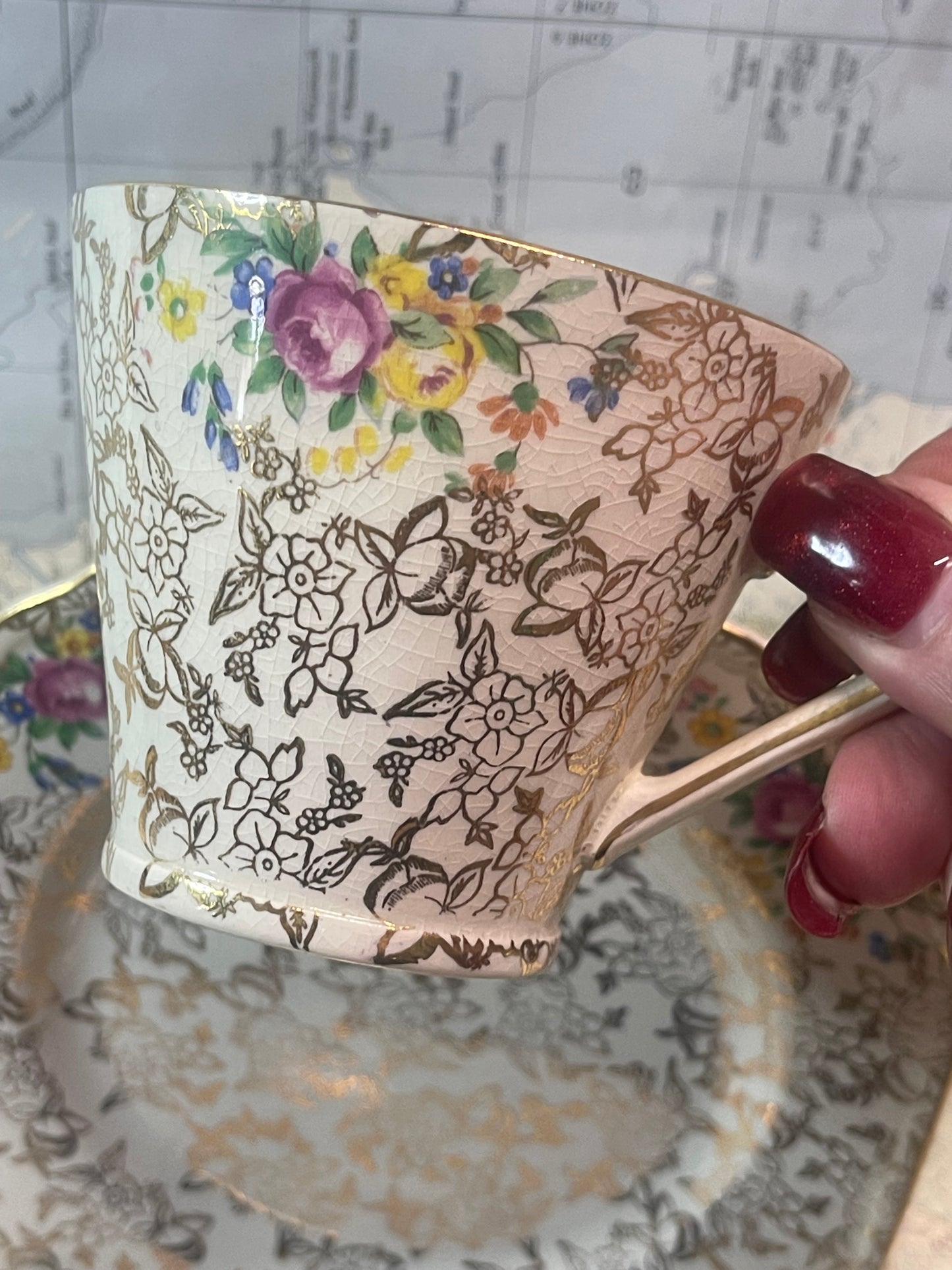 Vintage English Tea Trio  Nelson Ware – Lord Nelson – Floral Gilt