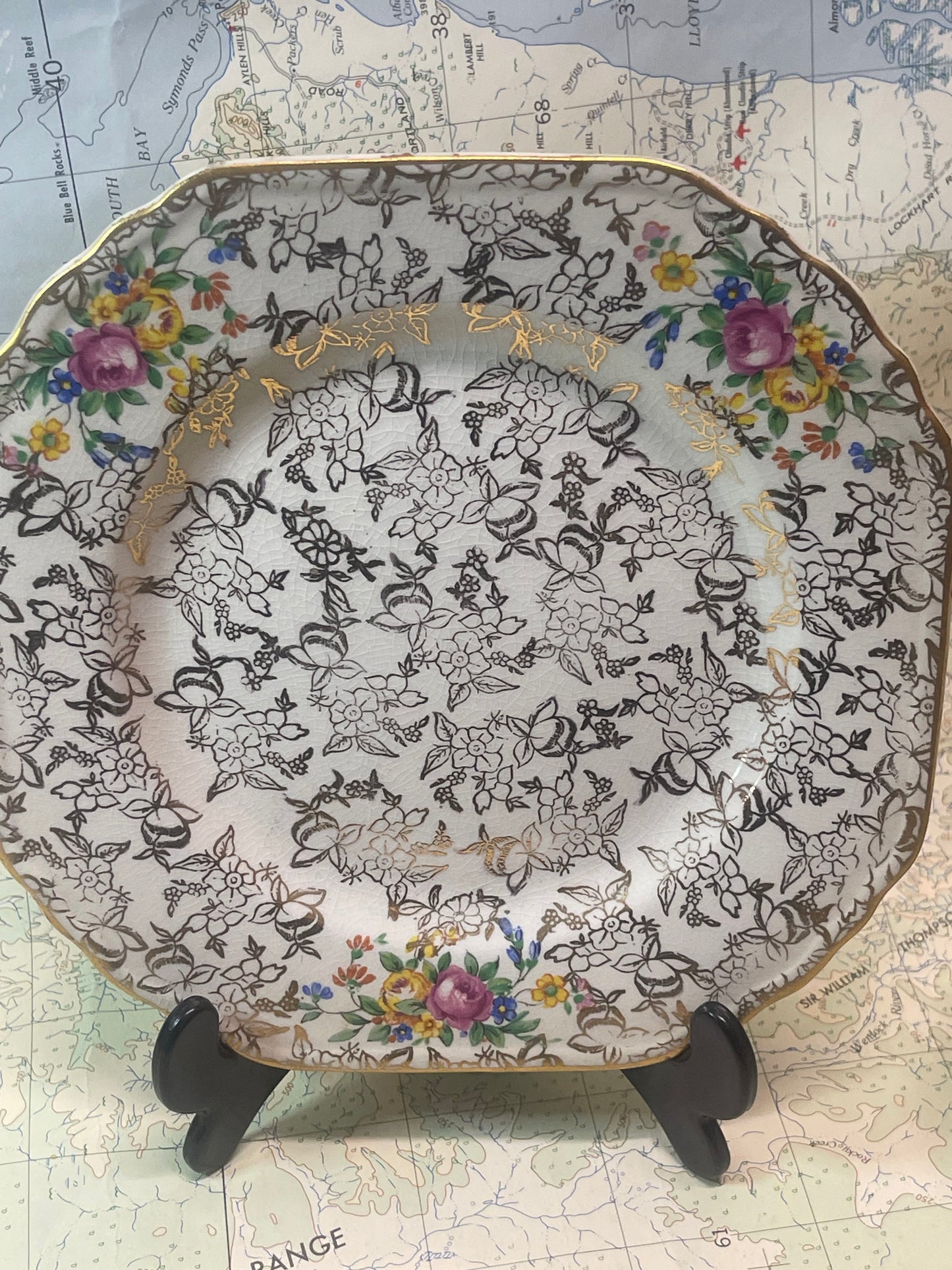 Vintage English Tea Trio  Nelson Ware – Lord Nelson – Floral Gilt