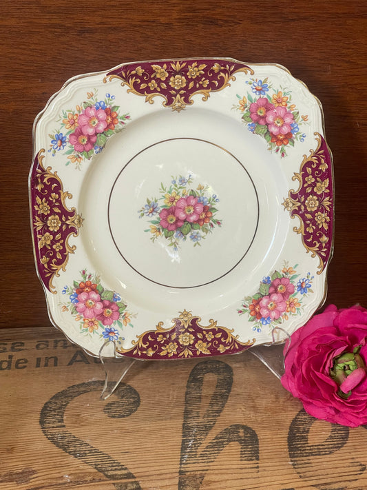 Vintage J Fryer & Son Square Floral Plate