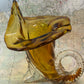 Mid-Century Amber & Clear Art Glass Cornucopia Vase / Jug – Sculptural Hand-Formed Glass