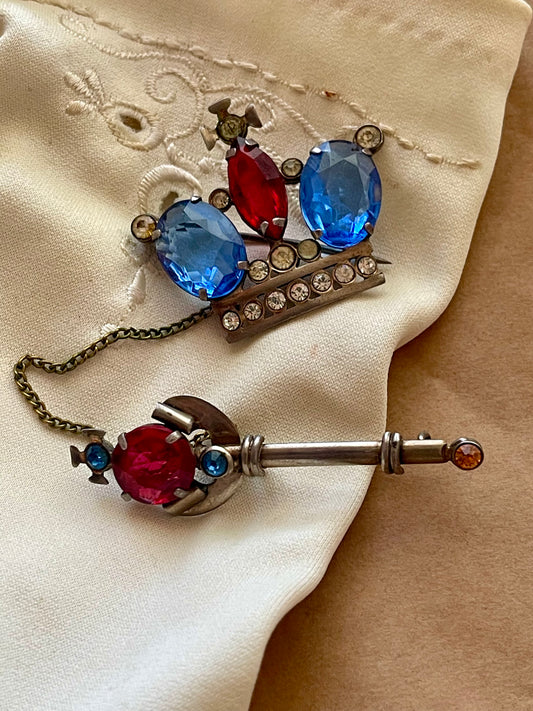 Vintage Crown & Sceptre Double Brooch C.1930s