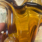 Mid-Century Amber & Clear Art Glass Cornucopia Vase / Jug – Sculptural Hand-Formed Glass