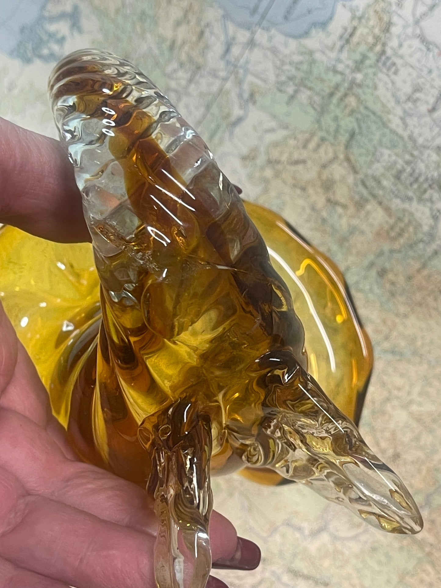 Mid-Century Amber & Clear Art Glass Cornucopia Vase / Jug – Sculptural Hand-Formed Glass