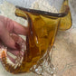 Mid-Century Amber & Clear Art Glass Cornucopia Vase / Jug – Sculptural Hand-Formed Glass