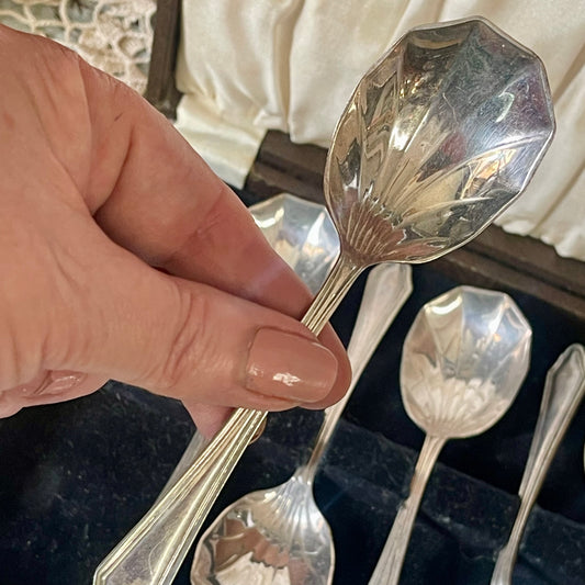 Boxed Set of Six EPNS Dessert Spoons — England