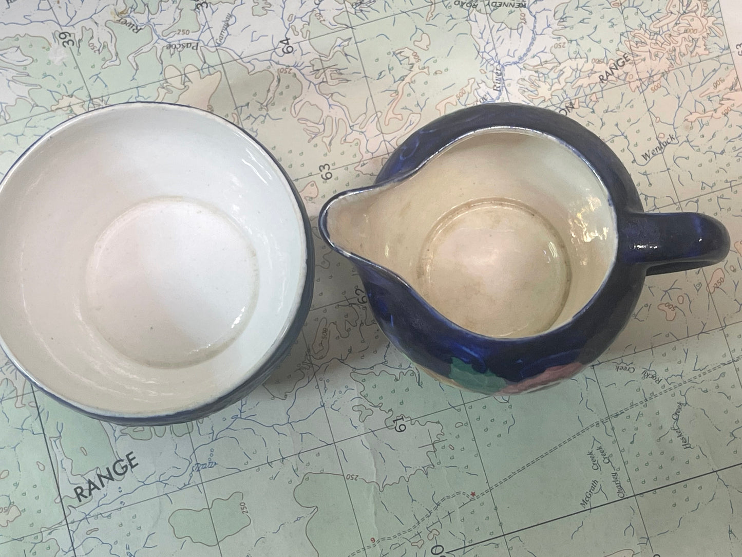 Vintage Maling Ware “Peony Rose” Sugar Bowl & Creamer – Pair