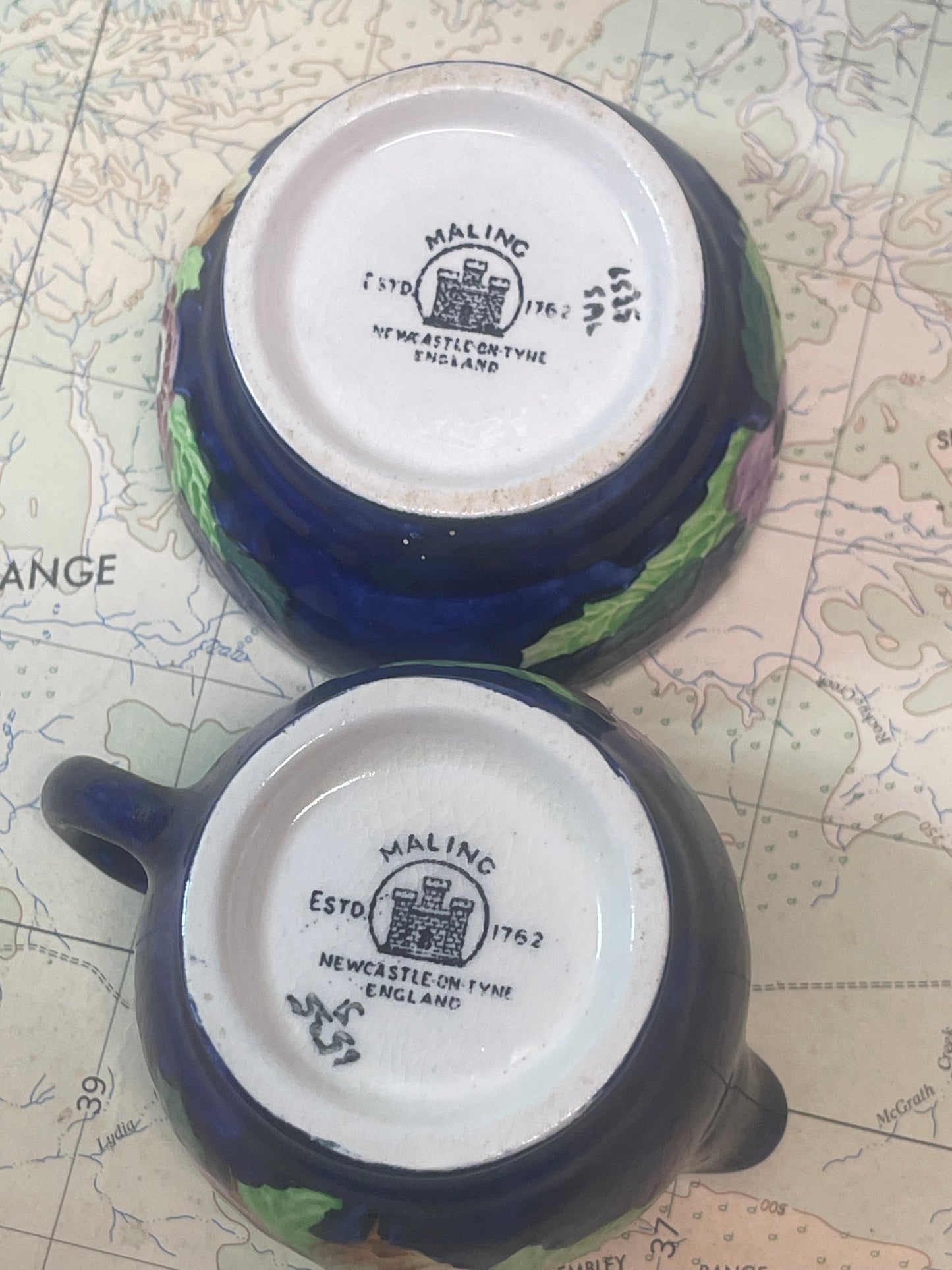 Vintage Maling Ware “Peony Rose” Sugar Bowl & Creamer – Pair