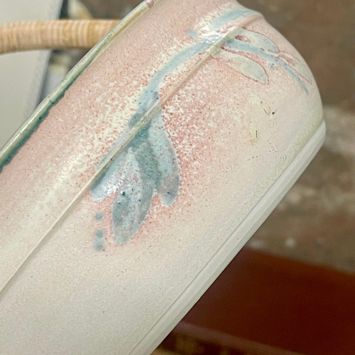 1970s Japanese Porcelain Basket with Cane Handle