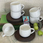 White Japanese Seyfi Teacups with timber saucers