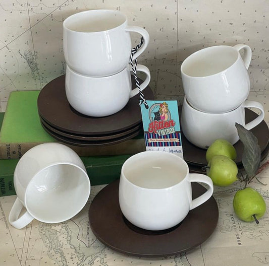 White Japanese Seyfi Teacups with timber saucers