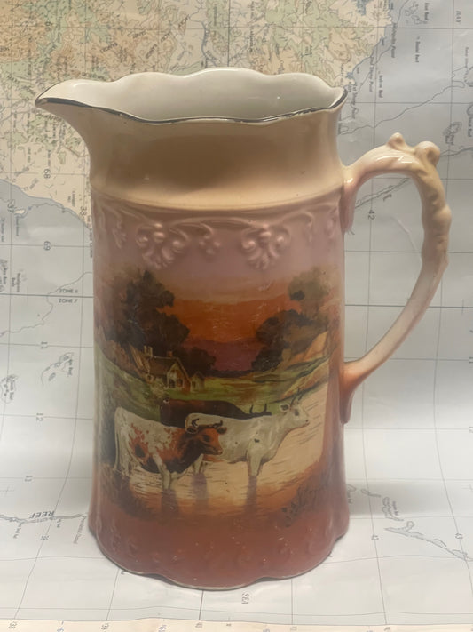 English Pastoral Ceramic Jug – c. 1900–1920