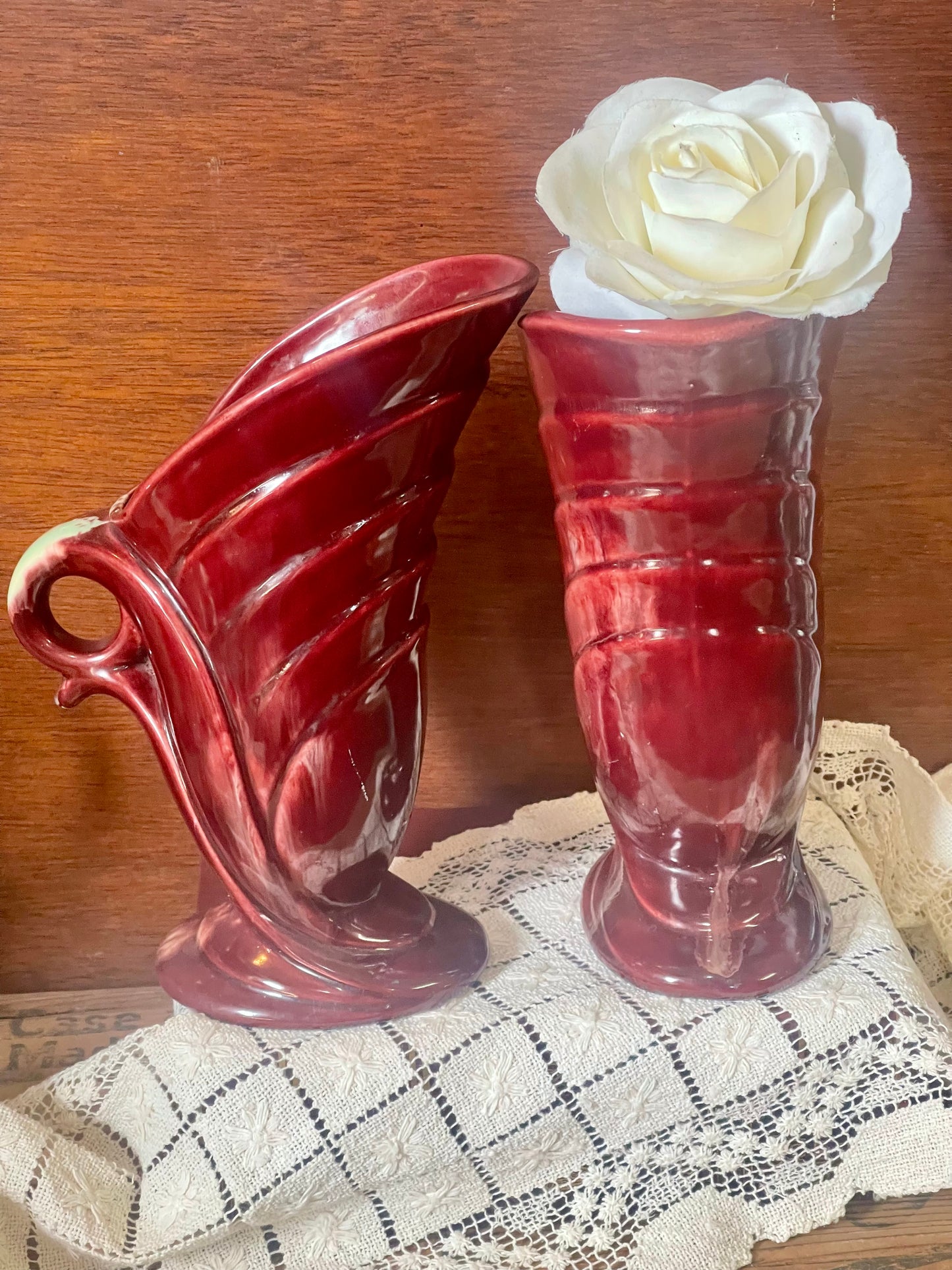 Art Deco Australian Diana Pottery Pair of Cornucopia Style Jug Vase. c.1930s-40s