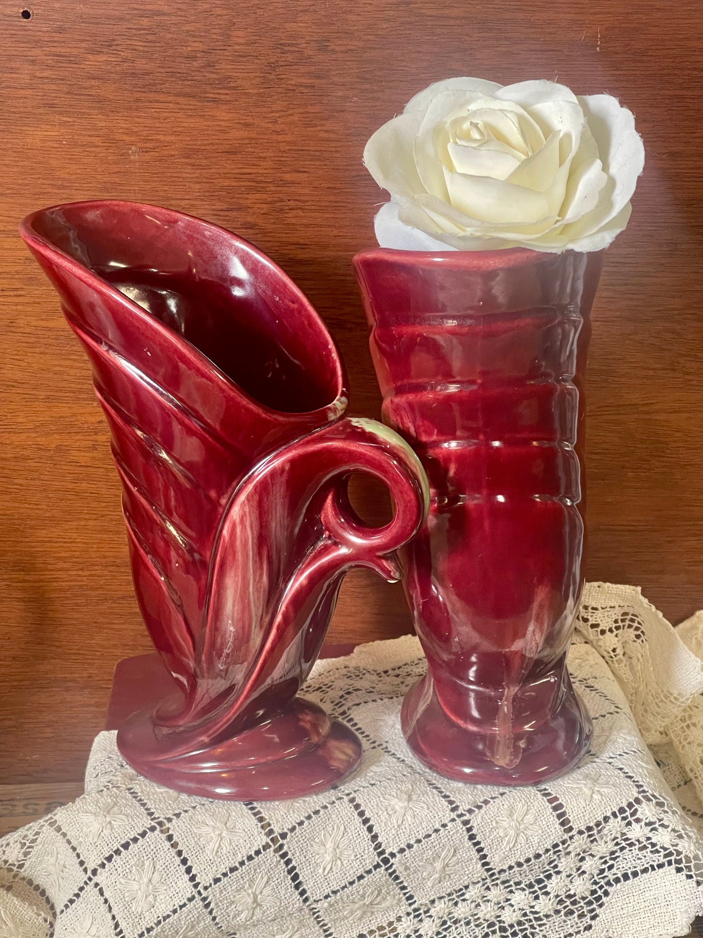 Art Deco Australian Diana Pottery Pair of Cornucopia Style Jug Vase. c.1930s-40s