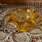 Vintage Bagley Amber Glass Swirl-Edge Pedestal Bowl – Art Deco Depression Glass (c.1930s, England)
