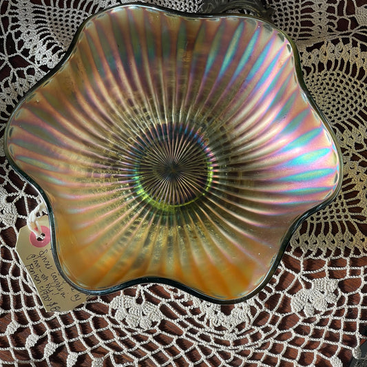 Shimmer & Shine Iridescent Glass Bowl — Sunburst Ribbed Pattern