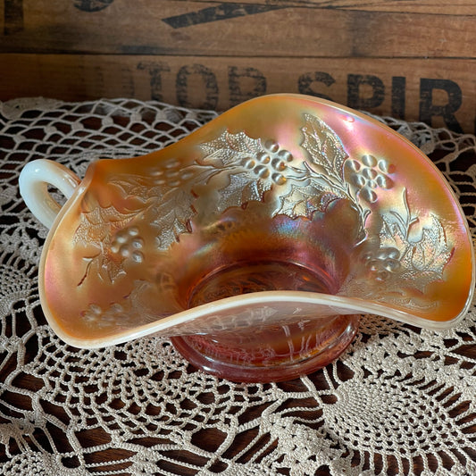 Northwood “Holly” Marigold Carnival Glass Bonbon Dish — c.1920s