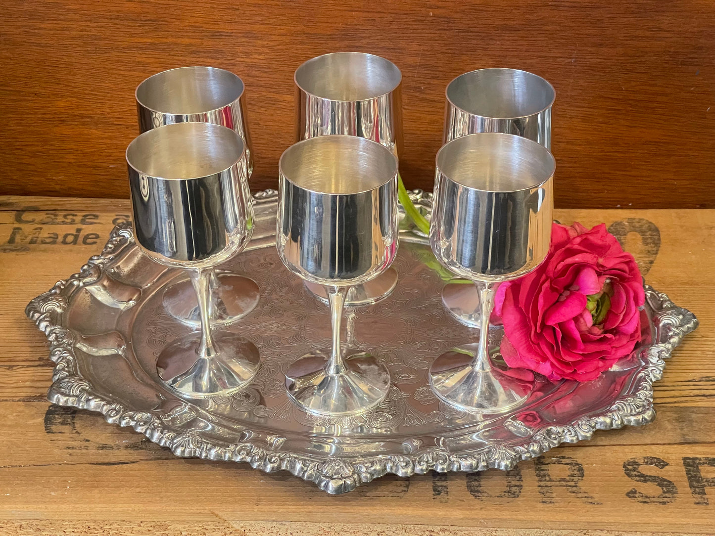 Vintage set of 6 silver plate small goblets