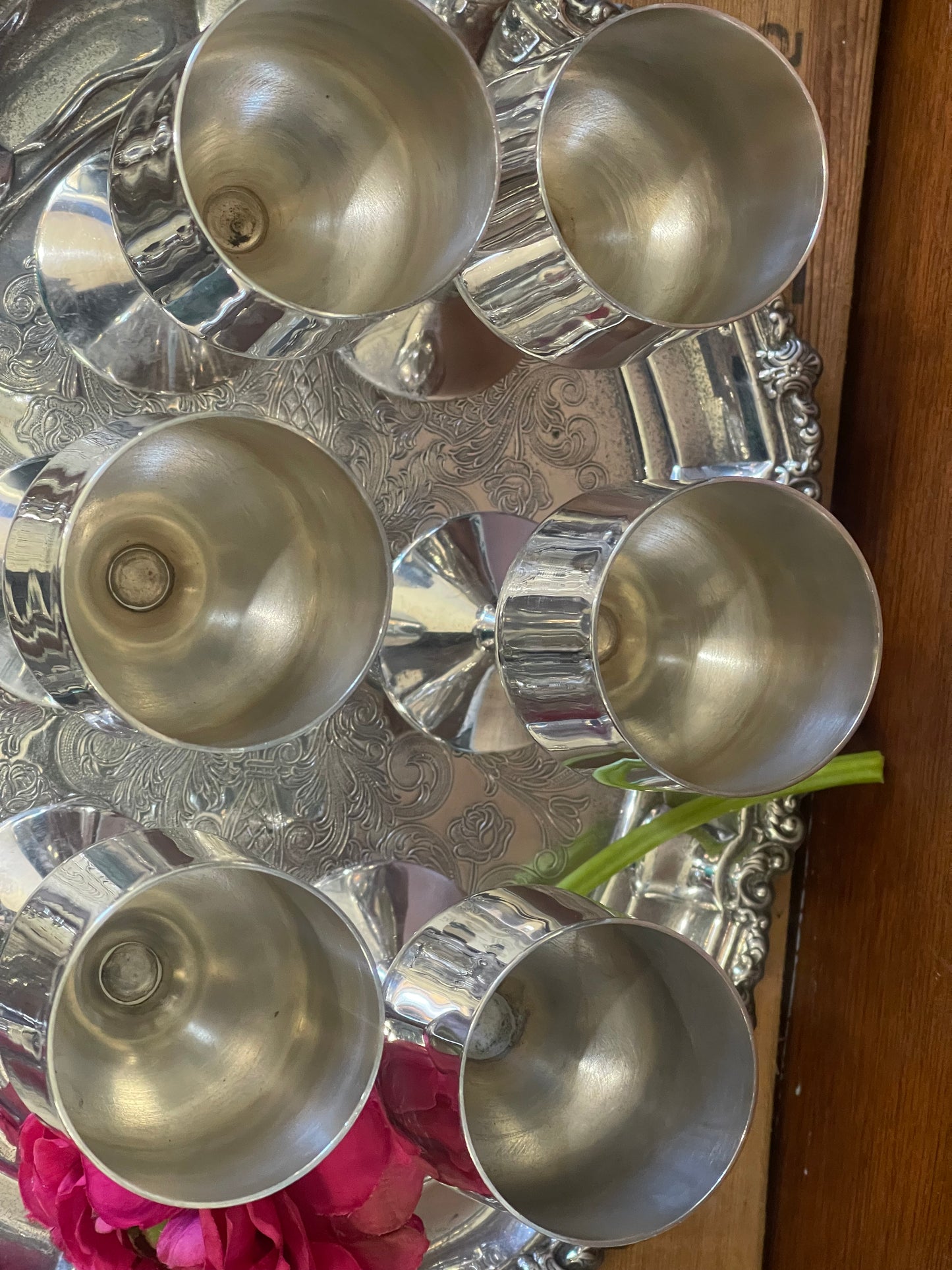 Vintage set of 6 silver plate small goblets