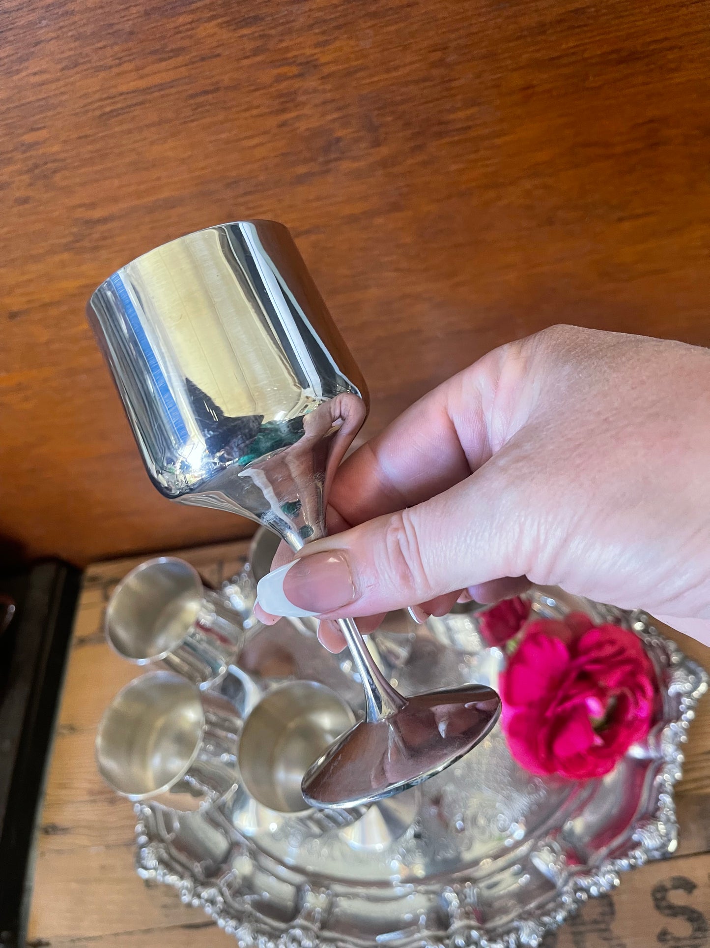 Vintage set of 6 silver plate small goblets