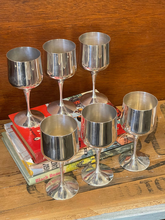 Vintage set of 6 silver plate small goblets