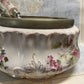 Edwardian Floral Ceramic Salad Bowl with Silver-Plate Rim & Servers