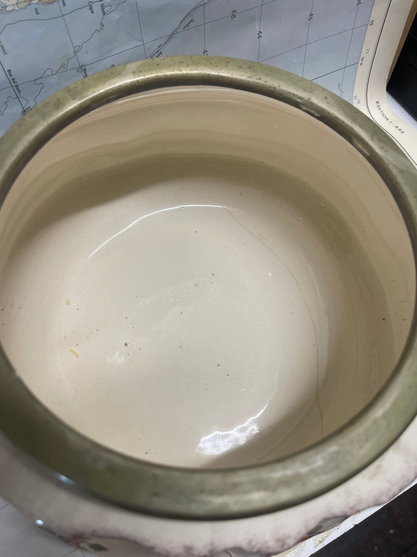 Edwardian Floral Ceramic Salad Bowl with Silver-Plate Rim & Servers