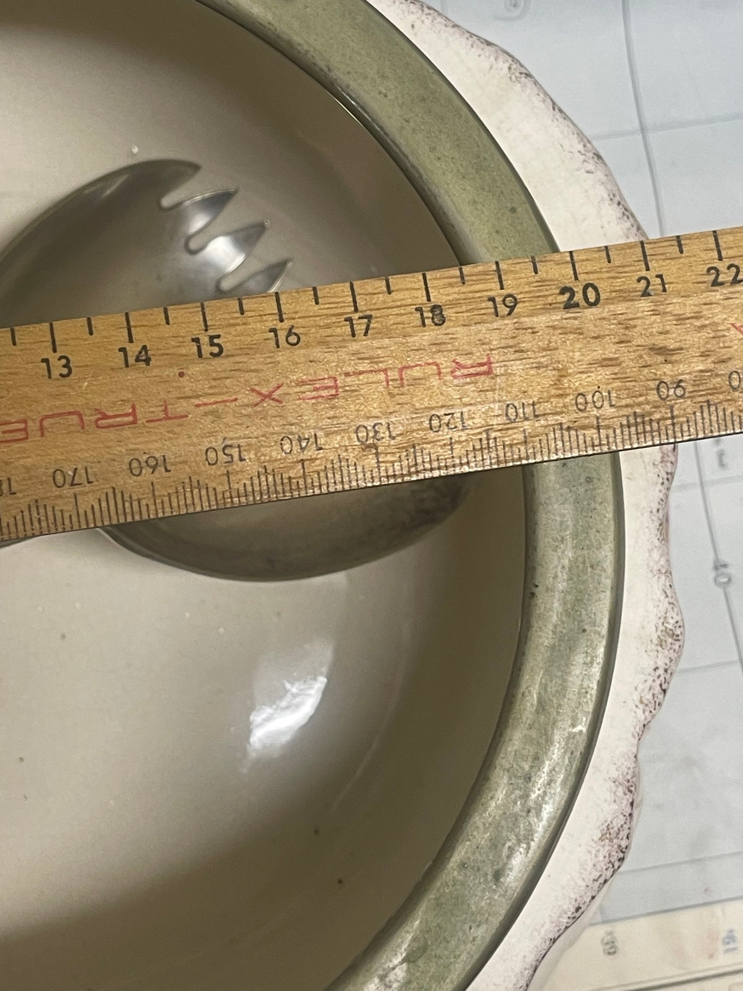 Edwardian Floral Ceramic Salad Bowl with Silver-Plate Rim & Servers