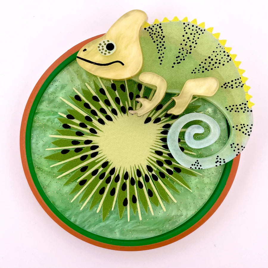 Chameleon Kiwi Fruit Brooch by Wintersheart Whimsy