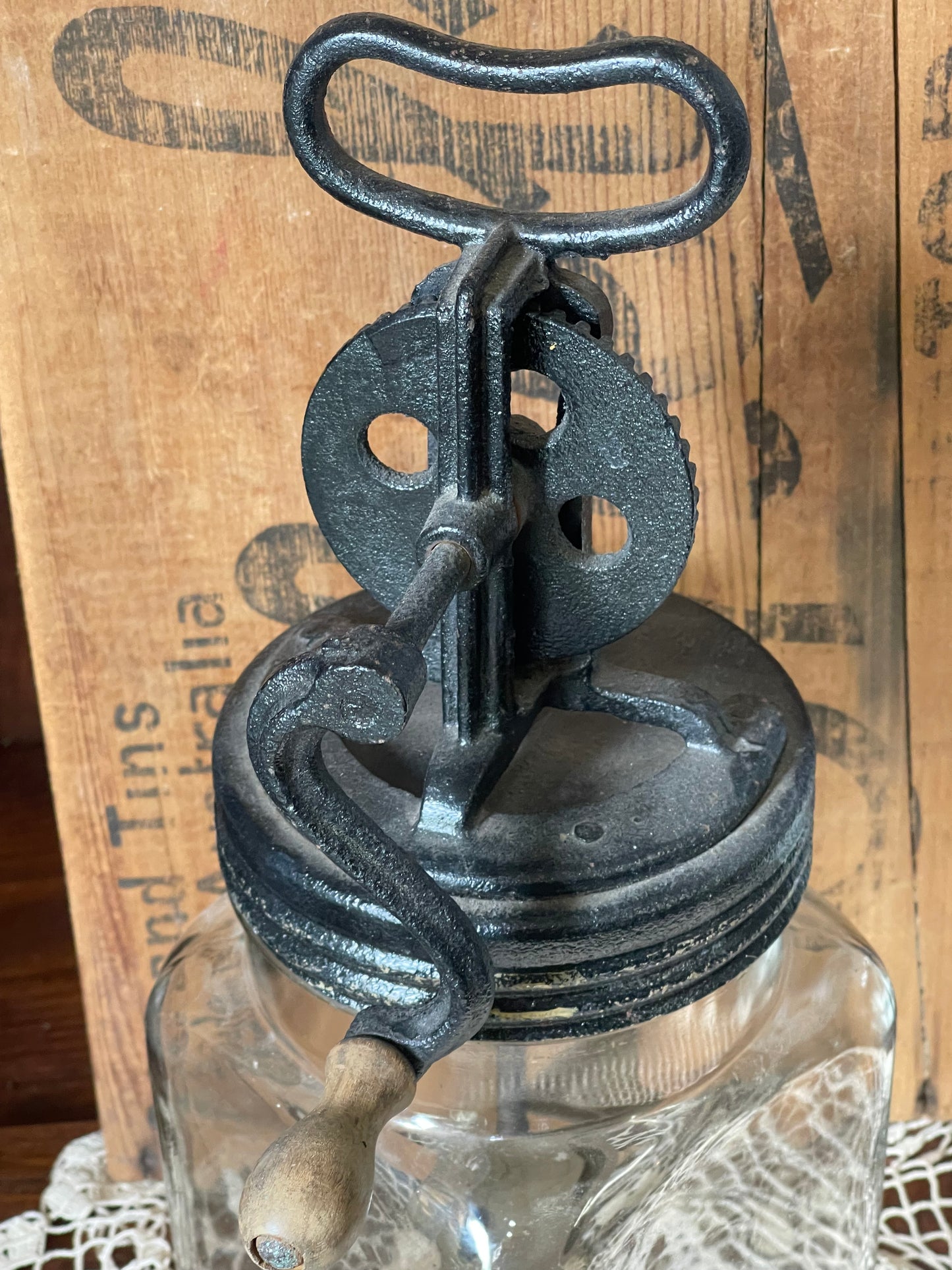 Early 1900s Cast Iron Hand-Crank Butter Churn (Farmhouse Primitive)