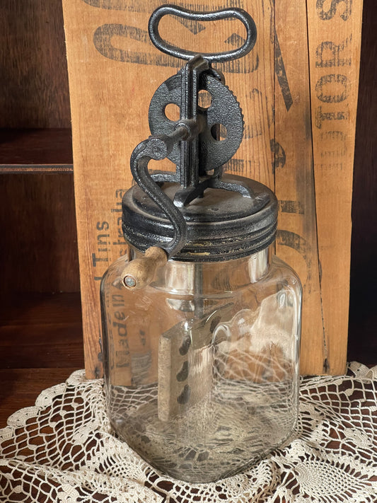 Early 1900s Cast Iron Hand-Crank Butter Churn (Farmhouse Primitive)