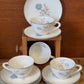 Four ’Alice Blue’ by Sango Japan CUP/SAUCER Trios Quality BONE CHINA blue roses