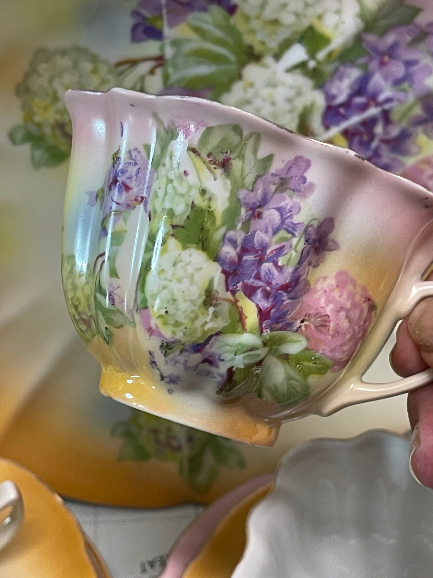 Hand-Painted Japanese Tea Set c.1920s - 4 Place Setting with Cake Plate & Jug